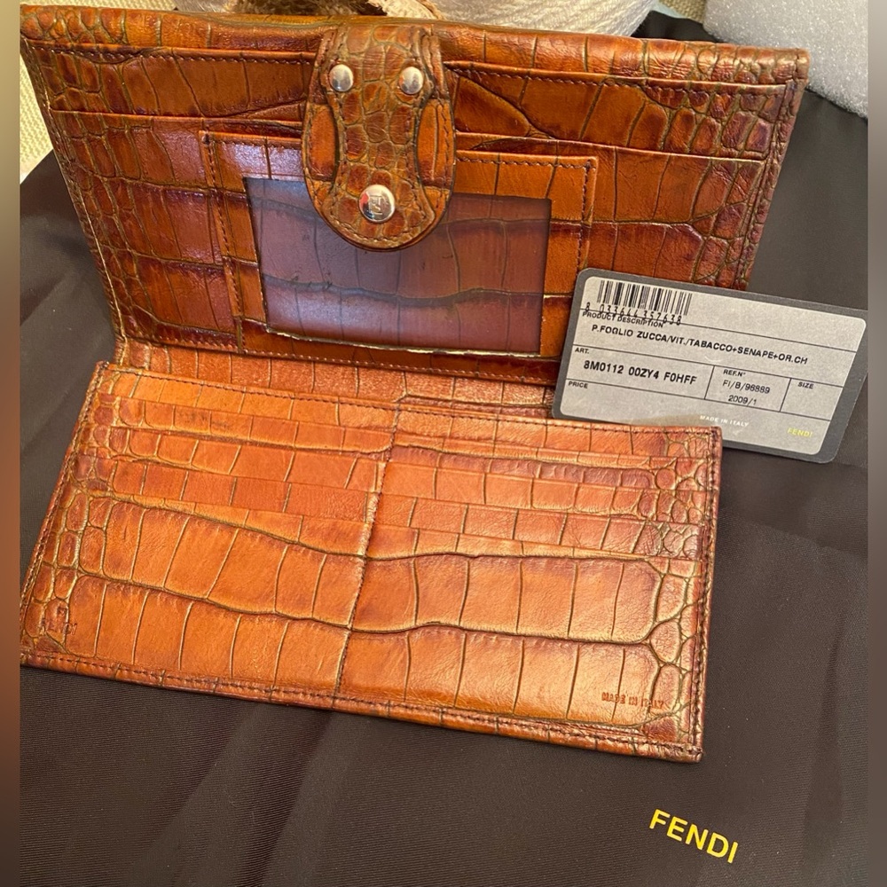 Fendi Crock Embossed Leather Long Wallet